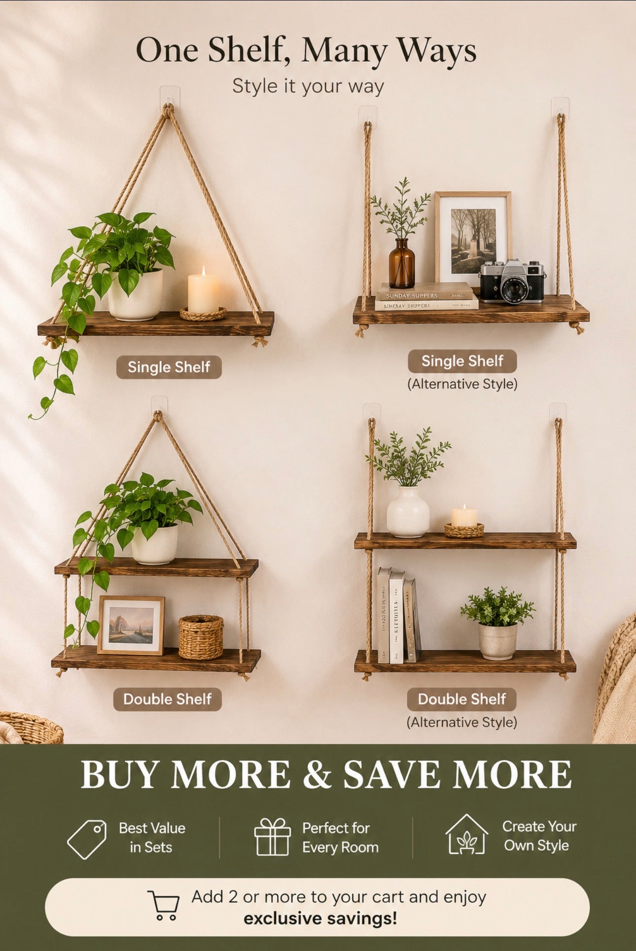 Rustic Rope Hanging Shelf