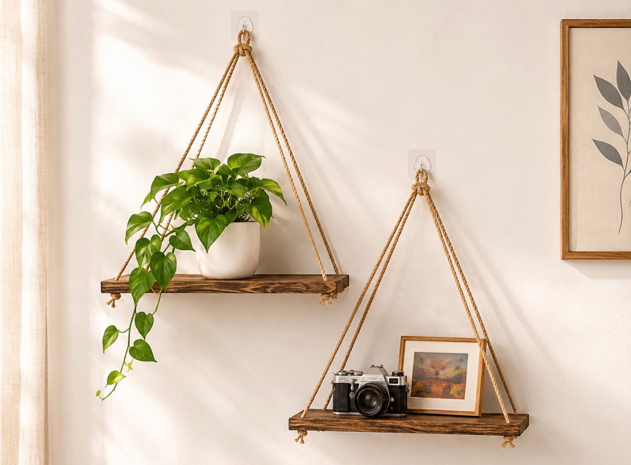 Rustic Rope Hanging Shelf