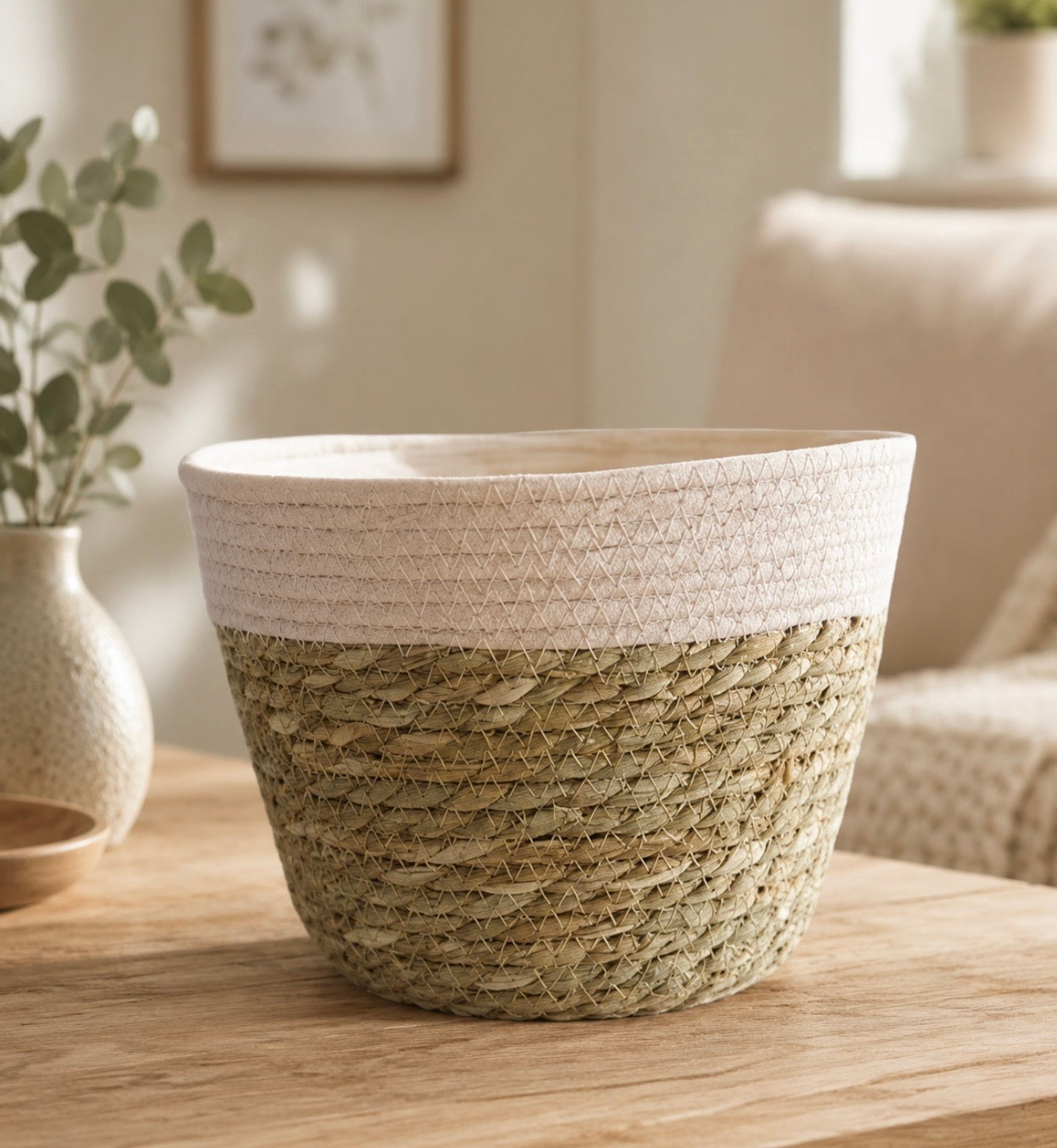 Handmade Woven Storage Basket | Plant Pot Cover & Stylish Home Storage | Pink