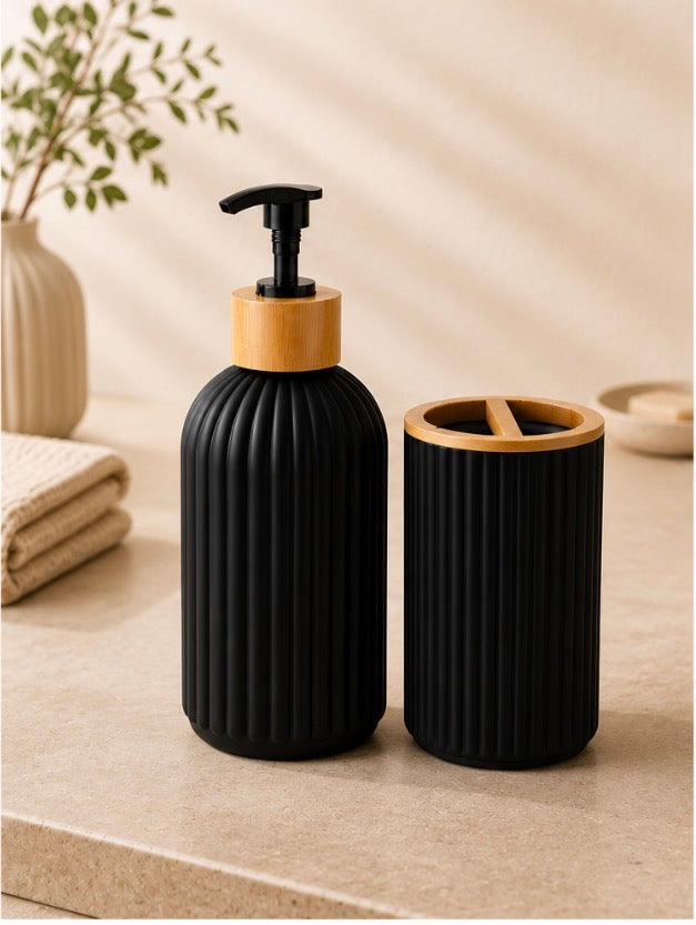 Bamboo Bathroom Accessory Set – Soap Dispenser & Organiser