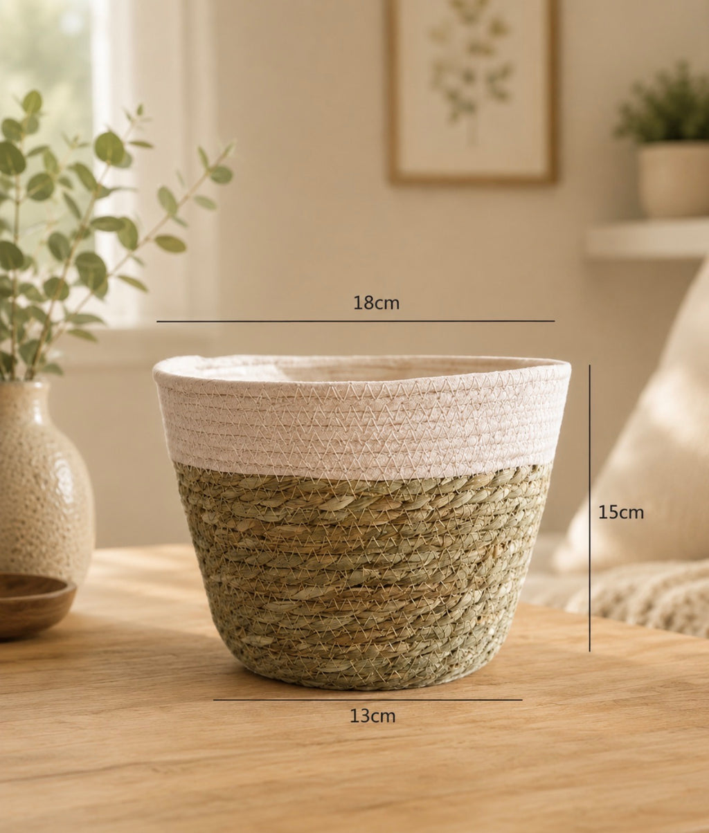 Handmade Woven Storage Basket | Plant Pot Cover & Stylish Home Storage | Pink