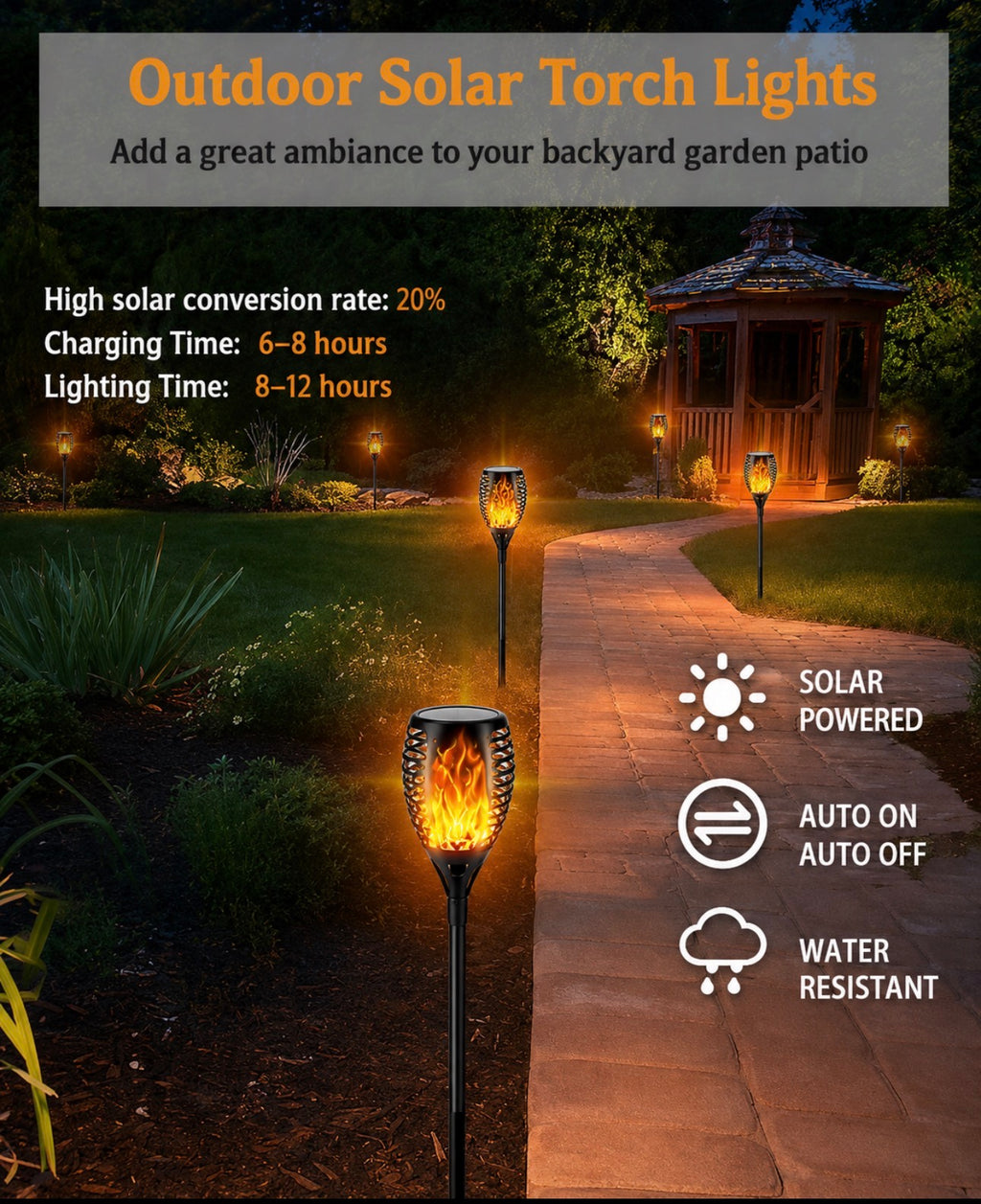 Solar Flame Torch Garden Lights