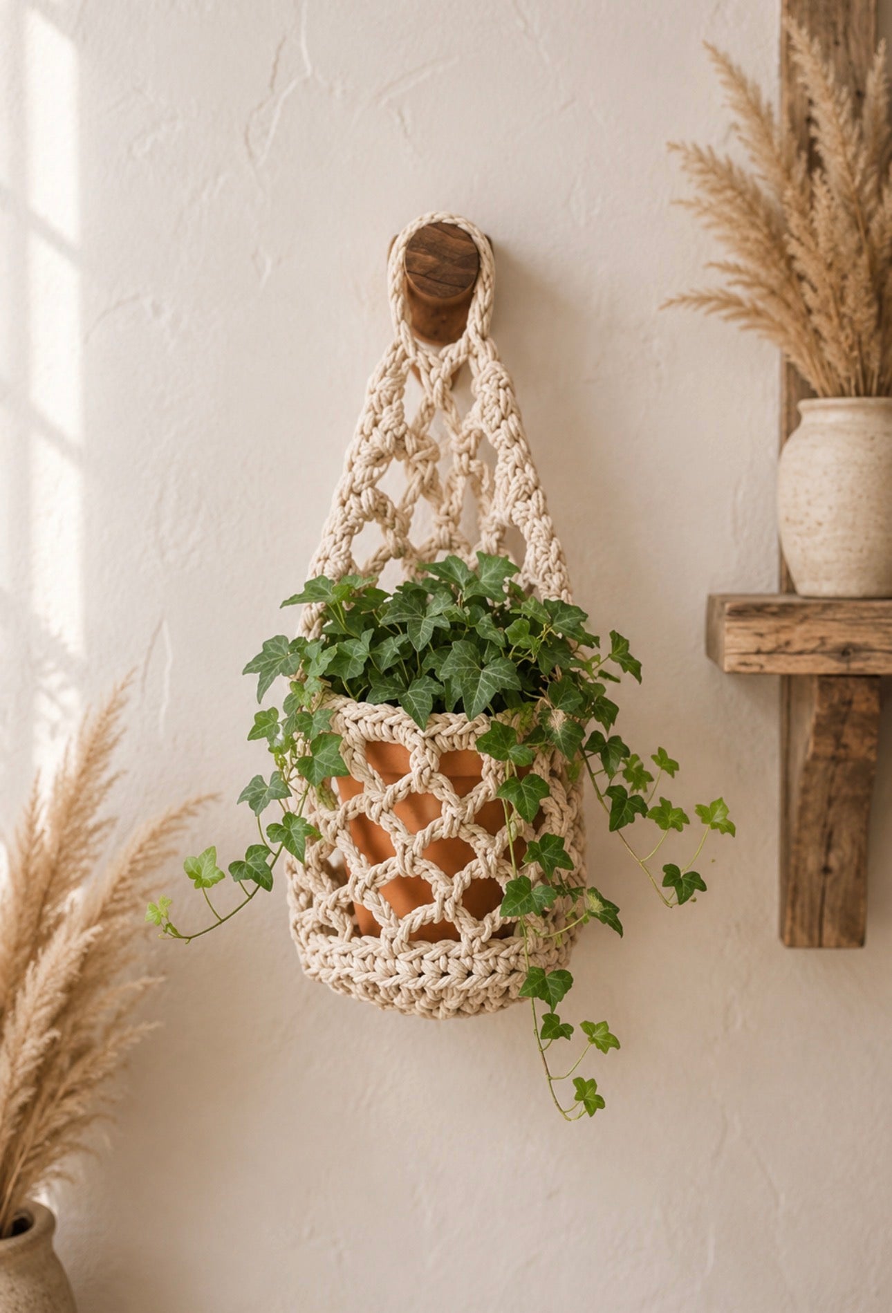 Macrame Cotton Plant Hanger Wall Basket for Indoor Decor
