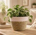 Handmade Woven Storage Basket | Plant Pot Cover & Stylish Home Storage | Pink